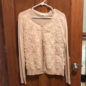 Cream mixed material cardigan